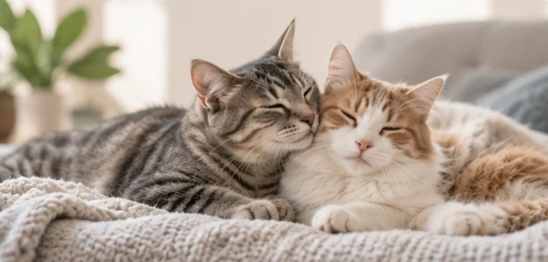 Zwei Katzen entspannt zu Hause